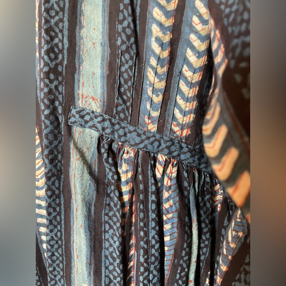 Anokhi blue striped block print bell sleeve maxi dress, 100% cotton size XL - Picture 8 of 11